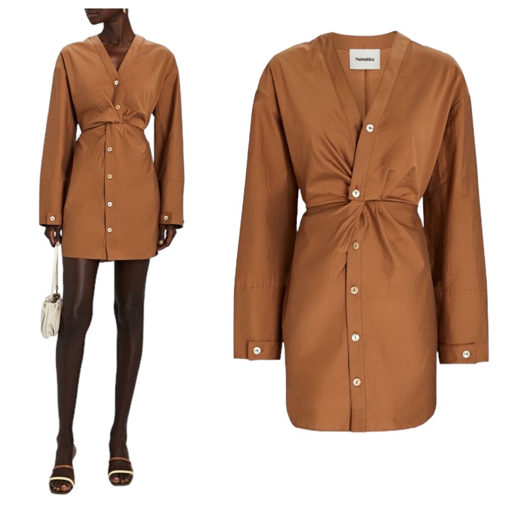 Nanushka Johanna Twist Front Shirt Dress | LARGE